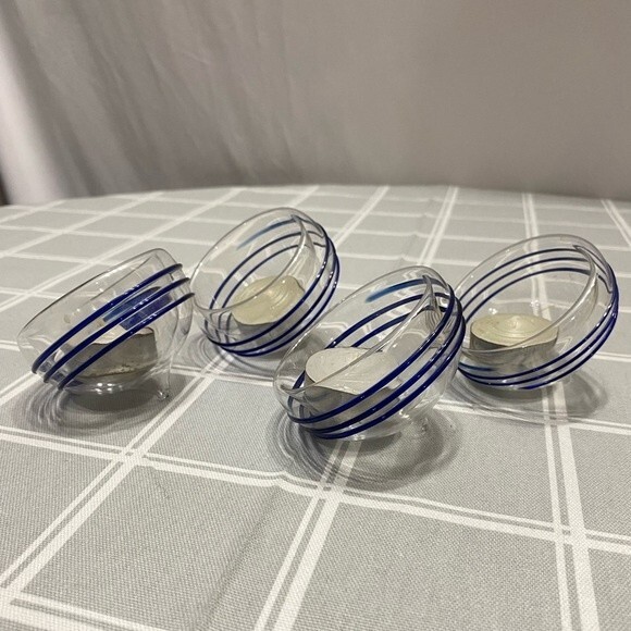 RARE Department 56 Set 4 Floating Glass Votive Holders Clear Cobalt Blue Swirl - Picture 2 of 13
